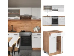 Vicco R-Line Küchenzeile Weiß Hochglanz/Goldkraft Eiche 200 cm ohne Arbeitsplatte ohne E-Geräte