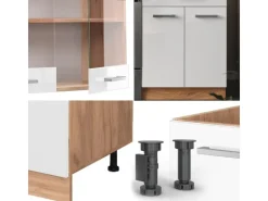 Vicco R-Line Küchenzeile Weiß Hochglanz/Goldkraft Eiche 200 cm ohne Arbeitsplatte ohne E-Geräte