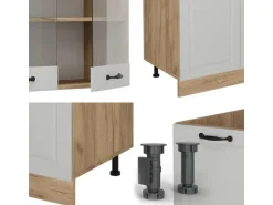 Vicco R-Line Küchenzeile Weiß Landhaus/Goldkraft Eiche 300 cm mit HochschrankAP Anthrazit ohne E-Geräte