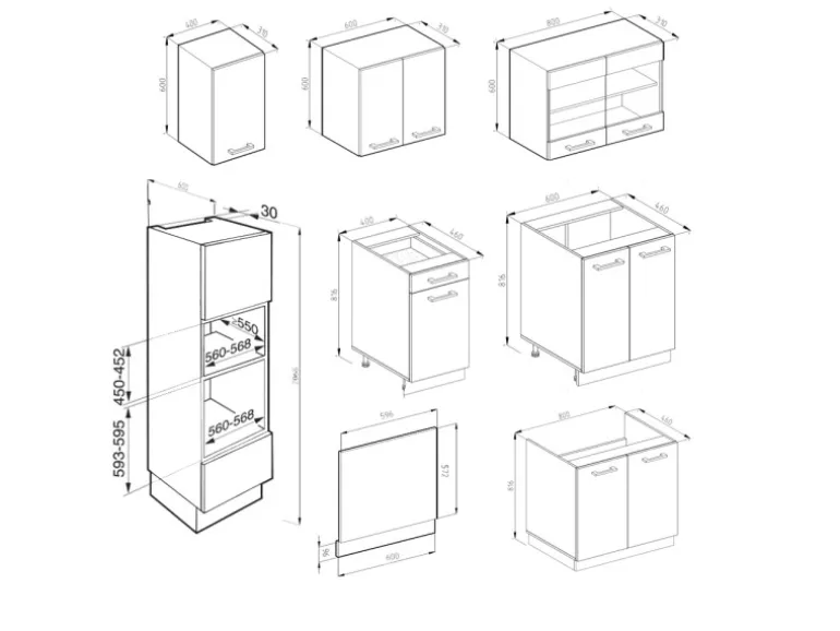 Vicco R-Line Küchenzeile Weiß Hochglanz/Anthrazit 300 cm mit HochschrankAP Eiche ohne E-Geräte