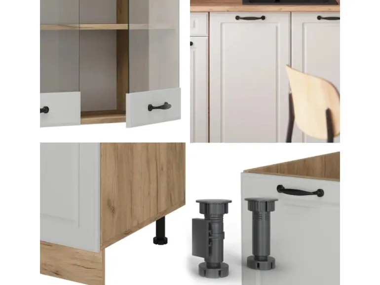 Vicco R-Line Küchenzeile Weiß Landhaus/Goldkraft Eiche 140 cm AP Eiche ohne E-Geräte