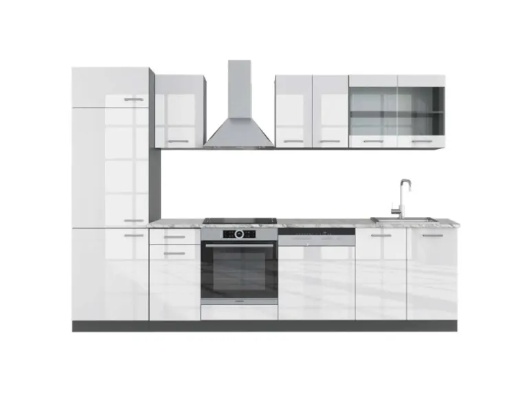 Vicco R-Line Küchenzeile Weiß Hochglanz/Anthrazit 300 cm AP Marmor ohne E-Geräte