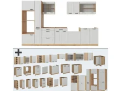Vicco R-Line Küchenzeile Weiß Landhaus/Goldkraft Eiche 350 cm ohne Arbeitsplatte ohne E-Geräte