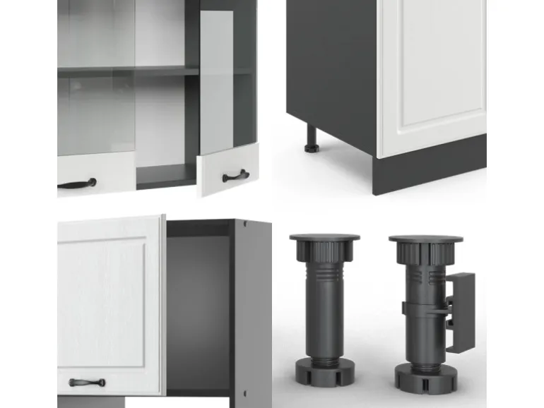 Vicco R-Line Küchenzeile Weiß Landhaus/Anthrazit 300 cm mit HochschrankAP Marmor ohne E-Geräte