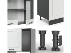 Vicco R-Line Küchenzeile Weiß Landhaus/Anthrazit 300 cm mit HochschrankAP Anthrazit ohne E-Geräte