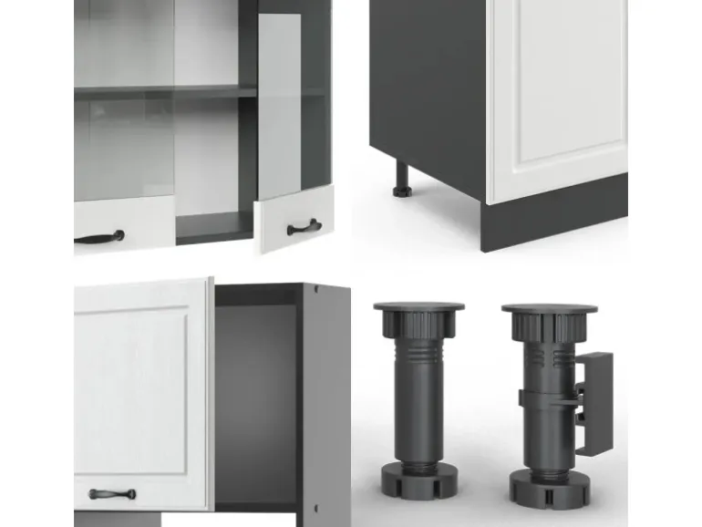 Vicco R-Line Küchenzeile Weiß Landhaus/Anthrazit 300 cm mit HochschrankAP Anthrazit ohne E-Geräte