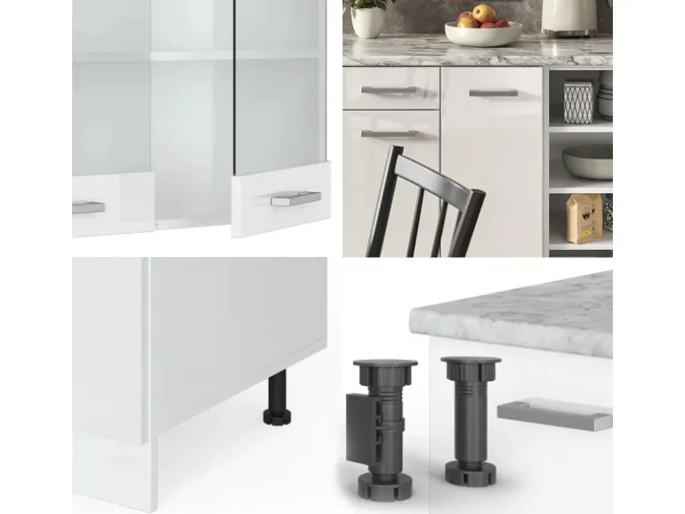 Vicco R-Line Küchenzeile Weiß Hochglanz/Weiß 240 cm AP Marmor ohne E-Geräte