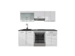 Vicco R-Line Küchenzeile Weiß Hochglanz/Weiß 200 cm ohne Arbeitsplatte ohne E-Geräte