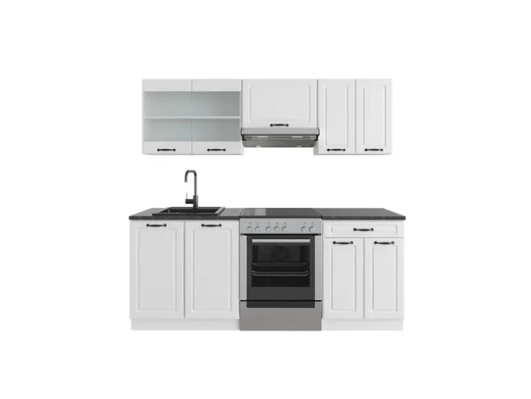 Vicco R-Line Küchenzeile Weiß Landhaus/Weiß 200 cm ohne Arbeitsplatte ohne E-Geräte