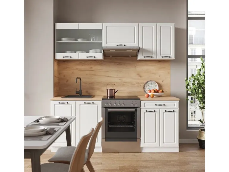 Vicco R-Line Küchenzeile Weiß Landhaus/Weiß 200 cm ohne Arbeitsplatte ohne E-Geräte
