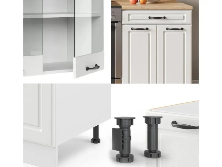 Vicco R-Line Küchenzeile Weiß Landhaus/Weiß 200 cm ohne Arbeitsplatte ohne E-Geräte