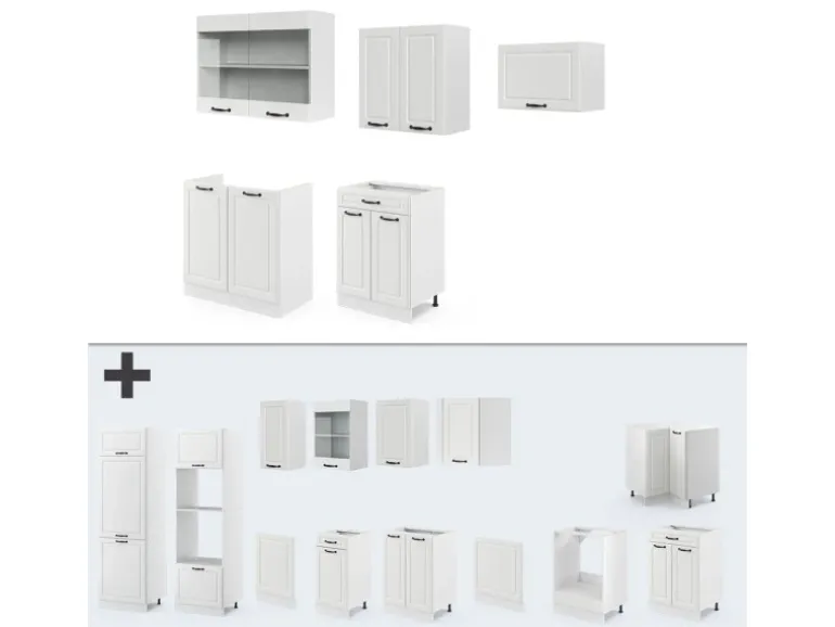 Vicco R-Line Küchenzeile Weiß Landhaus/Weiß 200 cm ohne Arbeitsplatte ohne E-Geräte