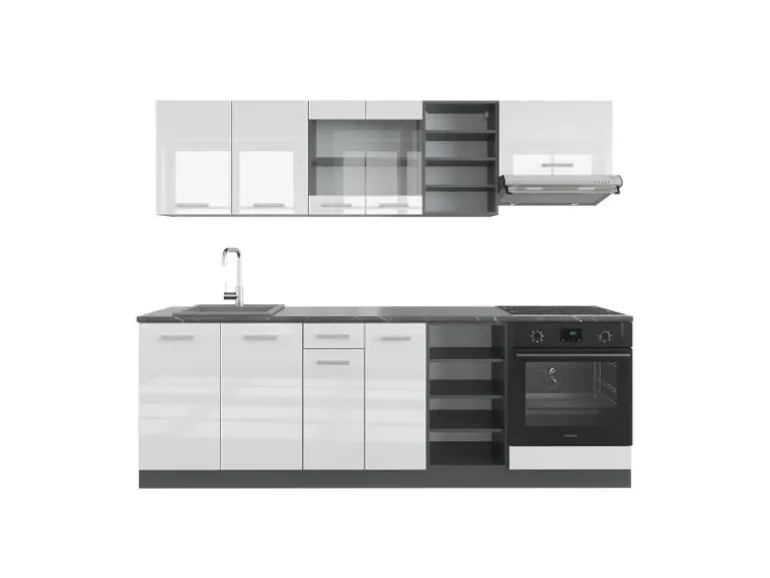 Vicco R-Line Küchenzeile Weiß Hochglanz/Anthrazit 240 cm ohne Arbeitsplatte ohne E-Geräte