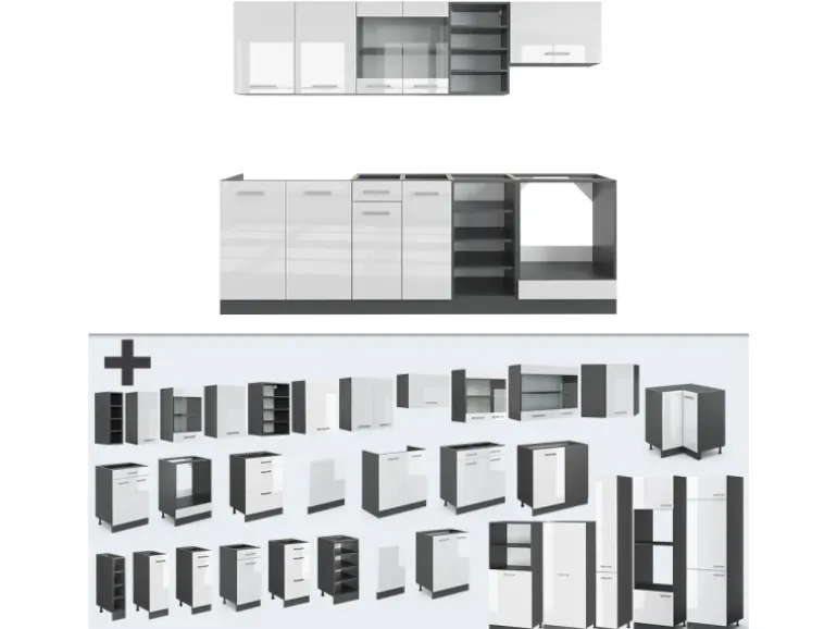 Vicco R-Line Küchenzeile Weiß Hochglanz/Anthrazit 240 cm ohne Arbeitsplatte ohne E-Geräte