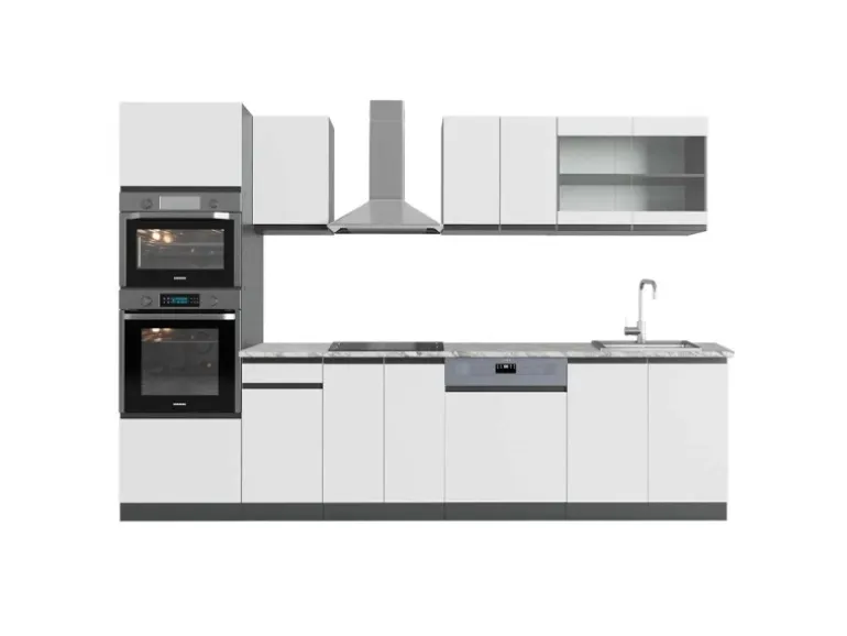 Vicco R-Line Küchenzeile Weiß/Anthrazit 300 cm mit HochschrankAP Marmor ohne E-Geräte