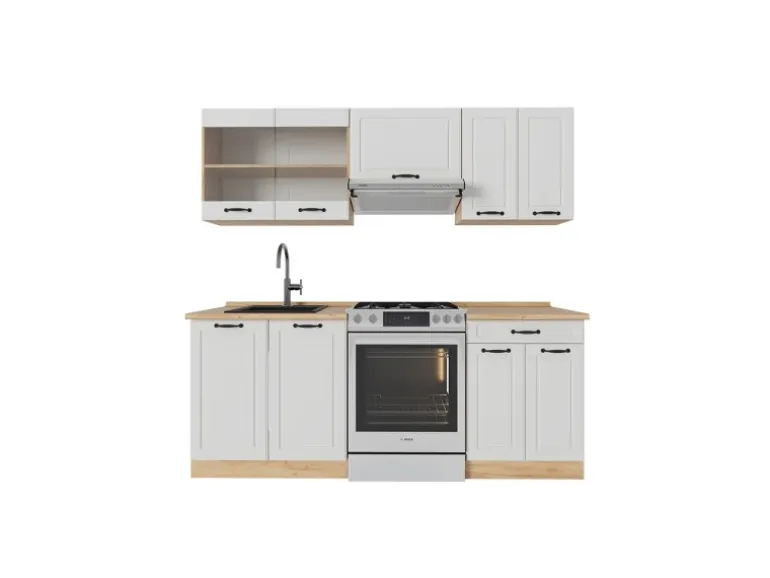 Vicco R-Line Küchenzeile Weiß Landhaus/Goldkraft Eiche 200 cm ohne Arbeitsplatte ohne E-Geräte