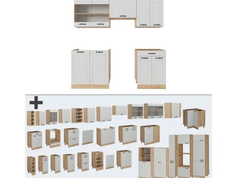 Vicco R-Line Küchenzeile Weiß Landhaus/Goldkraft Eiche 200 cm ohne Arbeitsplatte ohne E-Geräte