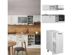 Vicco R-Line Küchenzeile Weiß Landhaus/Weiß 240 cm ohne Arbeitsplatte ohne E-Geräte