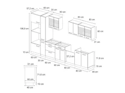 Vicco R-Line Küchenzeile Weiß Landhaus/Goldkraft Eiche 350 cm AP Eiche ohne E-Geräte