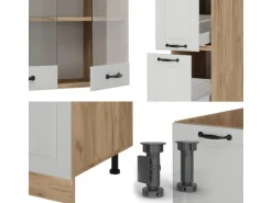 Vicco R-Line Küchenzeile Weiß Landhaus/Goldkraft Eiche 350 cm AP Eiche ohne E-Geräte