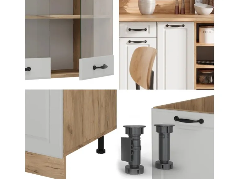 Vicco R-Line Küchenzeile Weiß Landhaus/Goldkraft Eiche 240 cm AP Anthrazit ohne E-Geräte