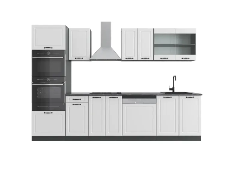 Vicco R-Line Küchenzeile Weiß Landhaus/Anthrazit 300 cm mit Hochschrankohne Arbeitsplatte ohne E-Geräte
