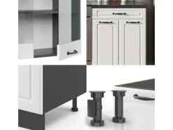 Vicco R-Line Küchenzeile Weiß Landhaus/Anthrazit 200 cm ohne Arbeitsplatte ohne E-Geräte