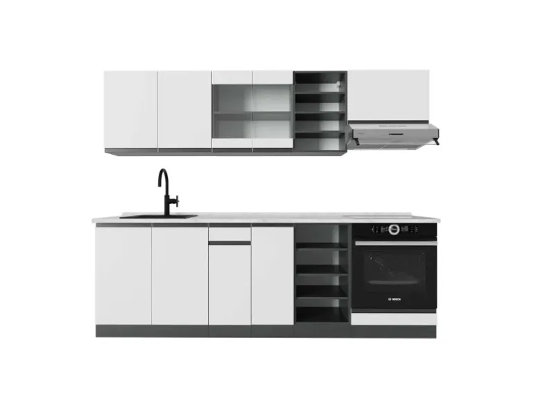 Vicco R-Line Küchenzeile Weiß/Anthrazit 240 cm AP Marmor ohne E-Geräte