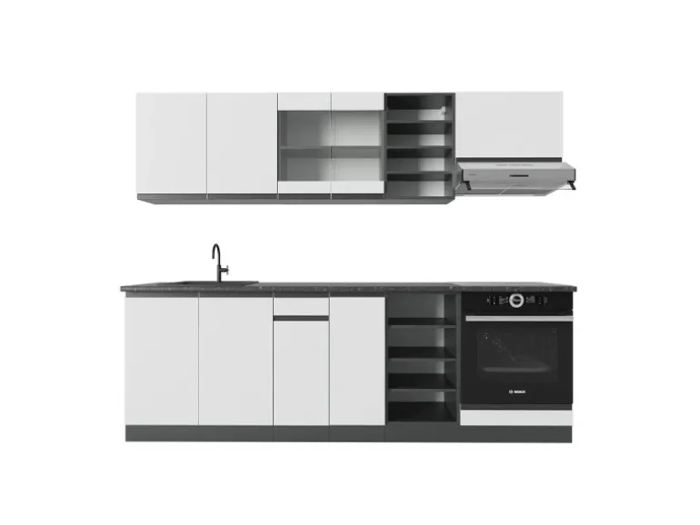 Vicco R-Line Küchenzeile Weiß/Anthrazit 240 cm AP Anthrazit ohne E-Geräte