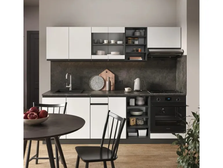 Vicco R-Line Küchenzeile Weiß/Anthrazit 240 cm AP Anthrazit ohne E-Geräte