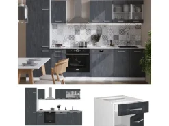 Vicco R-Line KomplettKüche Schwarz Beton/Weiß 300 cm AP Eiche ohne E-Geräte
