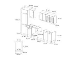 Vicco R-Line KomplettKüche Schwarz Beton/Weiß 300 cm AP Eiche ohne E-Geräte