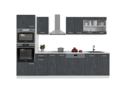 Vicco R-Line KomplettKüche Schwarz Beton/Weiß 300 cm AP Anthrazit Opt 2 ohne E-Geräte