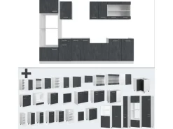 Vicco R-Line KomplettKüche Schwarz Beton/Weiß 300 cm AP Eiche Opt 2 ohne E-Geräte