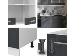 Vicco R-Line KomplettKüche Schwarz Beton/Weiß 300 cm ohne Arbeitsplatte ohne E-Geräte