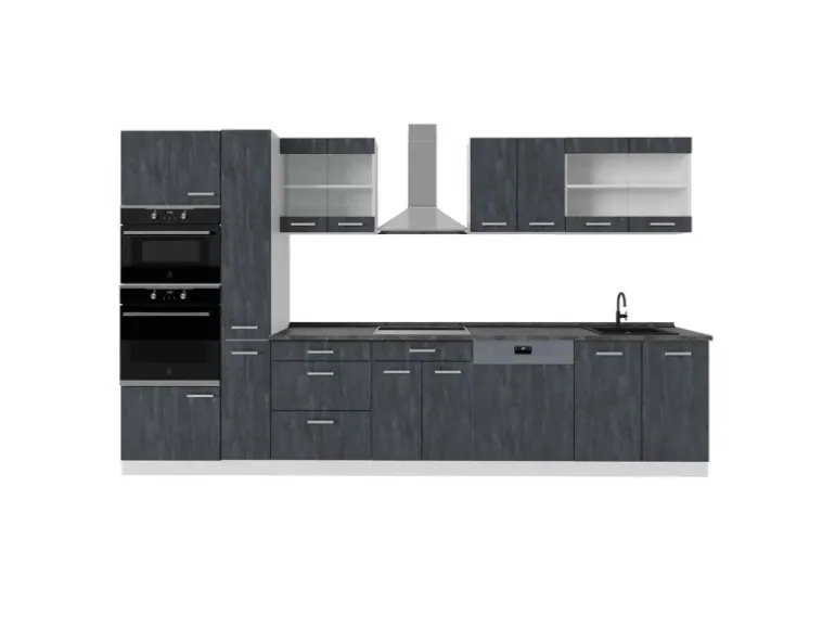 Vicco R-Line Komplettküche Schwarz Beton/Weiß 350 cm AP Anthrazit ohne E-Geräte