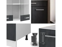 Vicco R-Line Mini Küche Schwarz Beton/Weiß 140 cm AP Marmor ohne E-Geräte