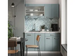Vicco R-Line Mini-Küche Blau-Grau 140 cm AP Marmor ohne E-Geräte