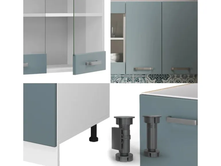 Vicco R-Line Mini-Küche Blau-Grau 140 cm AP Marmor ohne E-Geräte
