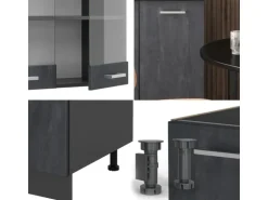 Vicco R-Line Mini-Küche Schwarz Beton/Anthrazit 140 cm AP Anthrazit ohne E-Geräte