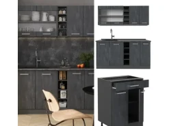 Vicco R-Line Mini-Küche Schwarz Beton/Anthrazit 160 cm AP Anthrazit ohne E-Geräte