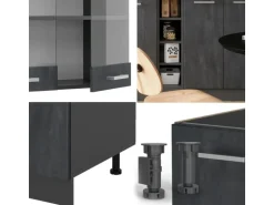 Vicco R-Line Mini-Küche Schwarz Beton/Anthrazit 160 cm AP Anthrazit ohne E-Geräte