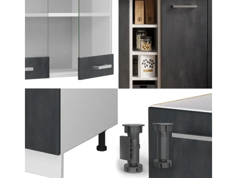 Vicco R-Line Mini-Küche Schwarz Beton/Weiß 160 cm ohne Arbeitsplatte ohne E-Geräte