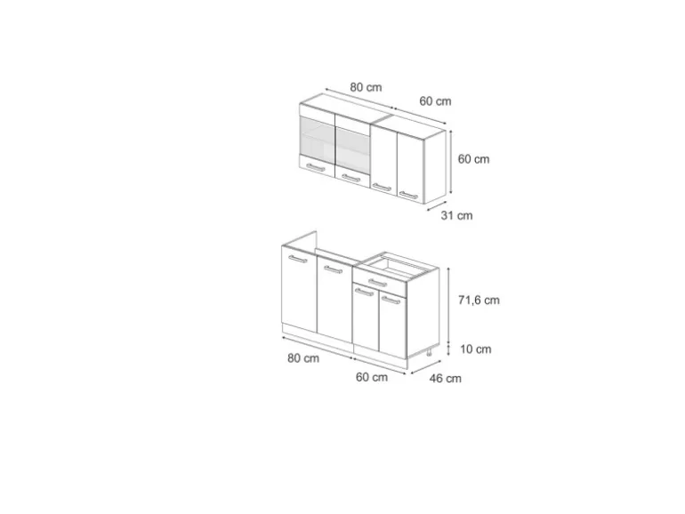 Vicco R-Line Mini-Küche Schwarz Hochglanz/Anthrazit 140 cm ohne Arbeitsplatte ohne E-Geräte