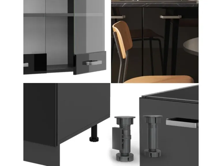 Vicco R-Line Mini-Küche Schwarz Hochglanz/Anthrazit 140 cm ohne Arbeitsplatte ohne E-Geräte