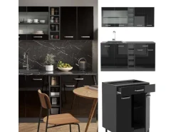 Vicco R-Line Mini-Küche Schwarz Hochglanz/Anthrazit 160 cm ohne Arbeitsplatte ohne E-Geräte
