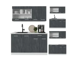 Vicco R-Line Mini-Küche Schwarz Beton/Weiß 140 cm ohne Arbeitsplatte ohne E-Geräte