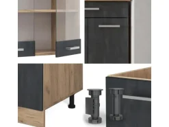 Vicco R-Line Mini-Küche Schwarz Beton/Goldkraft Eiche 140 cm AP Eiche ohne E-Geräte