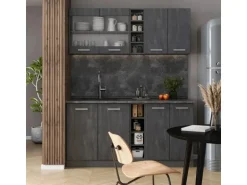 Vicco R-Line Mini-Küche Schwarz Beton/Anthrazit 160 cm ohne Arbeitsplatte ohne E-Geräte