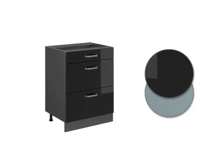 Vicco R-Line Schwarz Hochglanz/Anthrazit 60 cm mit Schubladen ohne Arbeitsplatte